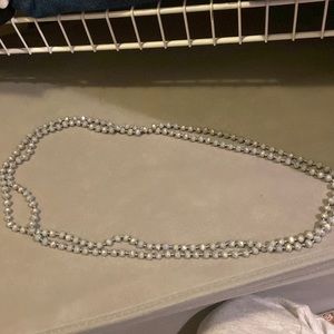 Gray Rhinestone Pearl Long Beaded Necklace